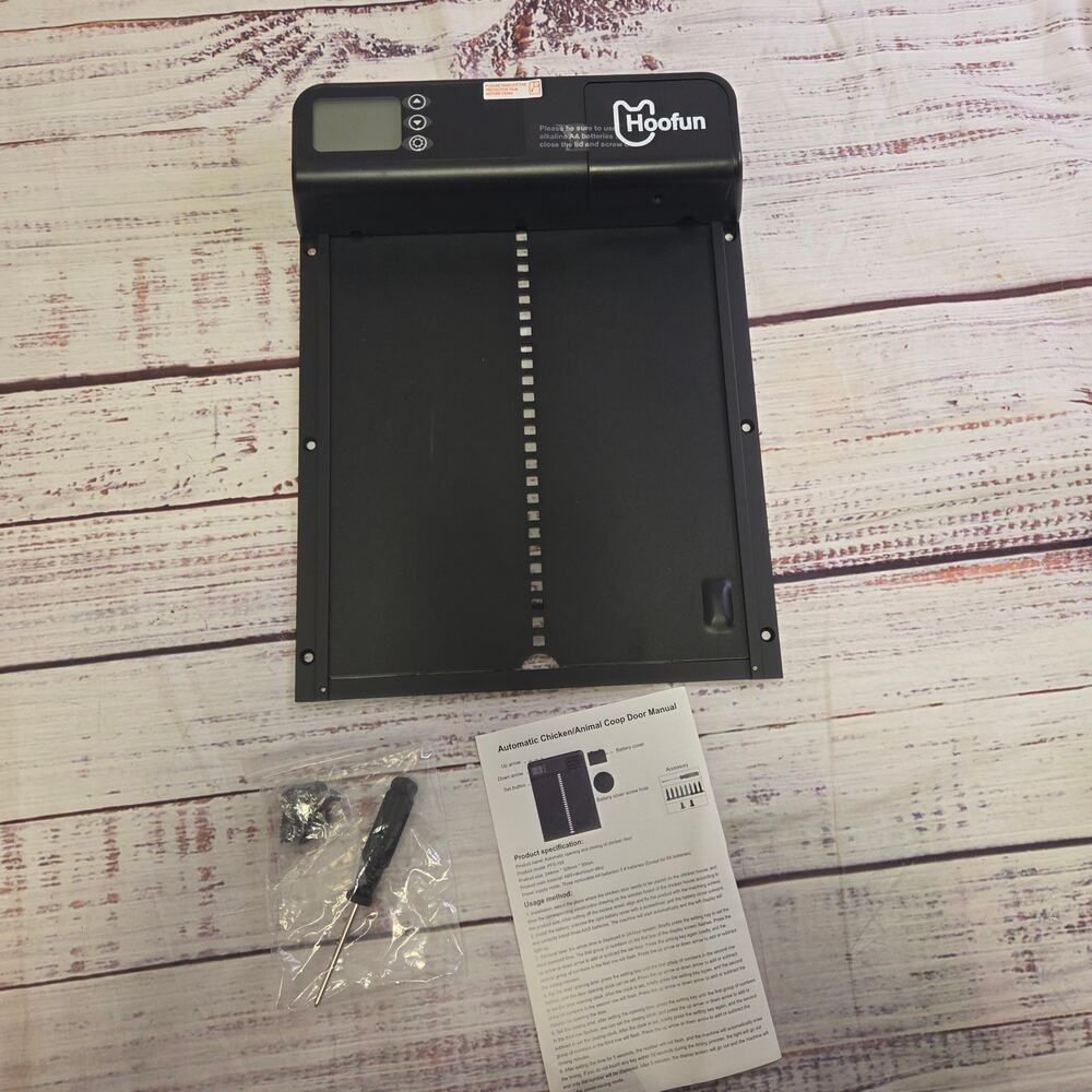 Hoofun Smart Metal Chicken Animal Door Automatic Coop Door Black NIB
